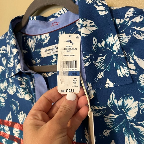 Tommy Bahama Americana Veracruz Cay Flora And Stripes Shirt NWT - Picture 5 of 7